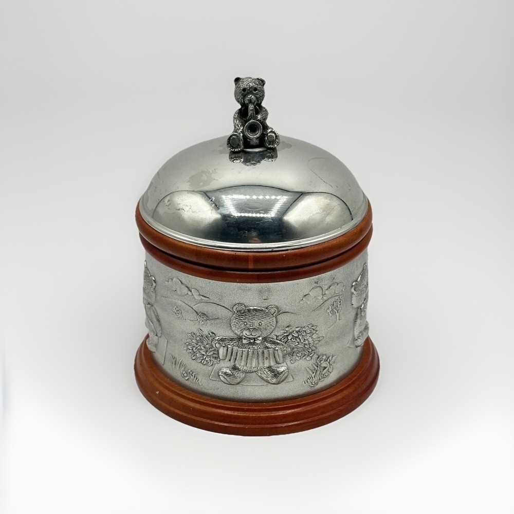 Royal Selangor Pewter & Wood Music Box Teddy Bears' Picnic Vintage Wind-Up